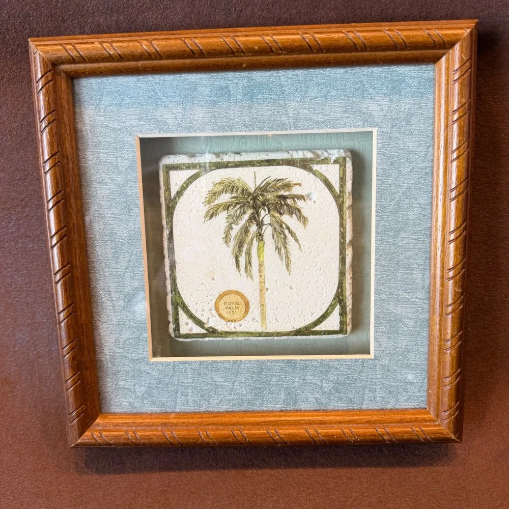 Royal Palm 1931 Framed Stone Tile Art Botanical Tropical Decor Wood Frame 8x8